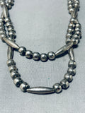 Rare Longer Vintage Native American Navajo Torpedo Bead Sterling Silver Necklace-Nativo Arts