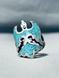 Amazing Vintage Native American Navajo Turquoise Sterling Silver Waterbird Ring-Nativo Arts