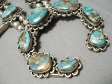 Amazing Vintage Native American Navajo Royston Turquoise Sterling Silver Squash Blossom Necklace-Nativo Arts