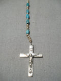 Very Rare Native American Navajo Turquoise Sterling Silver Rosary Christian Necklace-Nativo Arts