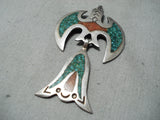 Amazing Vintage Native American Navajo Chip Inlay Turquoise Sterling Silver Waterbird Pin Old-Nativo Arts