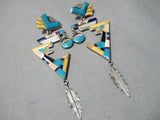 Fabulous Vintage Native American Navajo Turquoise Sterling Silver Earrings-Nativo Arts
