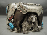 Superior Elaine Sam Vintage Native American Navajo Sterling Silver Bear Coral Bracelet-Nativo Arts