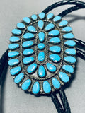 Noteworthy Vintage Native American Navajo Signed Turquoise Cluster Sterling Silver Huge Bolo-Nativo Arts
