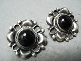 Signed Native American Navajo Navtive American Black Onyx Sterling Silver Earrings-Nativo Arts