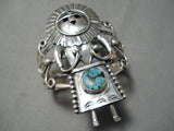 Huge Detailed Kachina Vintage Native American Navajo Turquoise Sterling Silver Bracelet Old-Nativo Arts