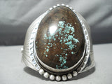 One Of The Biggest Teardrop Green Turquoise Native American Navajo Sterling Silver Bracelet-Nativo Arts