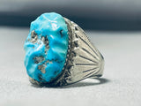 Heavy Vintage Native American Zuni Blue Gem Turquoise Sterling Silver Ring-Nativo Arts