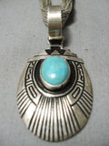 Dynamic Vintage Native American Navajo Blue Gem Turquoise Sterling Silver Necklace Old-Nativo Arts