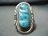 Remarkable Native American Navajo Morenci Turquoise Sterling Silver Huge Ring-Nativo Arts