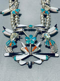 Authentic Vintage Native American Zuni Hummingbird Sterling Silver Squash Blossom Necklace-Nativo Arts