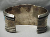 Huge Early Vintage Native American Navajo Blue Turquoise Sterling Silver Bracelet Old-Nativo Arts
