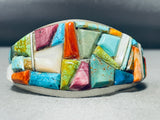 Bright Back To Life Native American Navajo Turquoise Mosaic Inlay Sterling Silver Bracelet-Nativo Arts