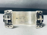 116 Grams Native American Navajo Sterling Silver Cross Bracelet Signed-Nativo Arts
