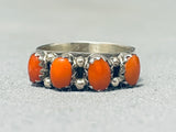 Cute Native American Navajo Domed Coral Sterling Silver Stamped Ring-Nativo Arts