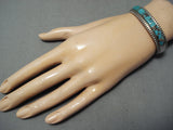 Superior Vintage Native American Navajo Morenci Turquoise Sterling Silver Inlay Bracelet-Nativo Arts