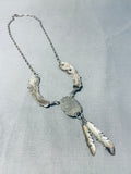 Superior Vintage Native American Navajo Morenci Turquoise Sterling Silver Necklace Signed-Nativo Arts