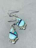 Exquisite Vintage Native American Navajo Turquoise Sterling Silver Earrings Signed-Nativo Arts