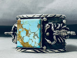 Native American Huge Scorpion Navajo #8 Turquoise Squared Sterling Silver Bracelet-Nativo Arts