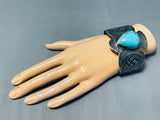 Huge Whirling Log Bird Vintage Native American Navajo Turquoise Sterling Silver Bracelet-Nativo Arts