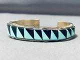 One Of The Most Unique Vintage Native American Navajo Turquoise Inlay Sterling Silver Bracelet-Nativo Arts