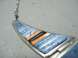 Important Vintage Native American Navajo Charles Loloma Student Lapis Sterling Silver Necklace-Nativo Arts