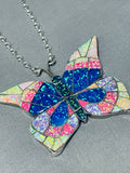 Spectacular Native American Navajo Synthetic Opals Sterling Silver Butterfly Necklace-Nativo Arts