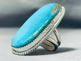 Gigantic Tso Family Native American Navajo Signed Kingman Turquoise Sterling Silver Ring-Nativo Arts