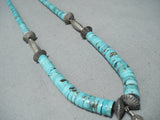 Native American Noteworthy Vintage Santo Domingo Kingman Turquoise Sterling Silver Necklace Old-Nativo Arts