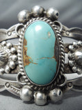 Early Vintage Native American Navajo Blue Gem Turquoise Sterling Silver Bracelet Old-Nativo Arts