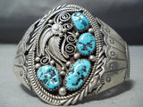 Magnificent Vintage Native American Navajo Kingman Turquoise Sterling Silver Bracelet Old-Nativo Arts