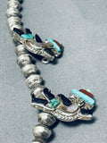 Native American Very Old Dancing Kachina Vintage Navajo Turquoise Sterling Silver Necklace-Nativo Arts