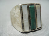 Huge Vintage Native American Navajo Cerrillos Turquoise Inlay Sterling Silver Ring Old-Nativo Arts