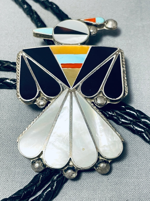 Astounding Vintage Native American Zuni Turquoise Sterling Silver Thunderbird Bolo-Nativo Arts