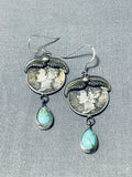Beautiful Native American Navajo Kingman Turquoise Sterling Silver Dime Earrings-Nativo Arts