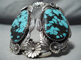 Monstrous Vintage Native American Navajo Spiderweb Turquoise Sterling Silver Bracelet-Nativo Arts