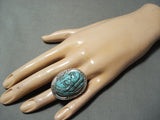 Native American Important Frnacisco Gomez Sterling Silver Hand Carved Turquoise Ring-Nativo Arts