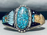 Extreme Detailed Vintage Native American Navajo Cosmic Sterling Silver Turquoise Bracelet-Nativo Arts