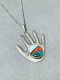 Unique Vintage Native American Navajo Turquoise Sterling Silver Hand Necklace-Nativo Arts