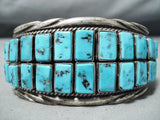 Important Vintage Native American Navajo Square Cut Turquoise Sterling Silver Bracelet Old-Nativo Arts