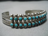 Striking Vintage Navajo Turquoise Row Sterling Silver Native American Bracelet-Nativo Arts