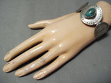 Rare Vintage Navajo/ Hopi Turquoise Coin Silver Bracelet Old-Nativo Arts