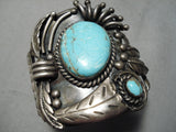 Artistic Bold Vintage Native American Navajo Carico Lake Turquoise Sterling Silver Bracelet Old-Nativo Arts