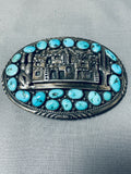 One Of The Most Detailed Vintage Native American Navajo Sterling Silver Turquoise Buckle-Nativo Arts