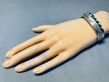 Pueblo Geomtric Vintage Native American Navajo Turquoise Inlay Sterling Silver Bracelet-Nativo Arts