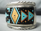One Of The Best Vintage Native American Navajo Turquoise Inlay Sterling Silver Bracelet-Nativo Arts