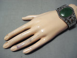 Early Heavy Vintage Native American Navajo Green Turquoise Sterling Silver Bracelet Old-Nativo Arts
