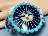 Adrian Elizabeth Wallace Vintage Native American Zuni Turquoise Sunface Sterling Silver Bracelet-Nativo Arts