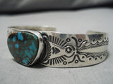 Breathtaking Vintage Native American Navajo Pilot Mountain Turquoise Sterling Silver Bracelet-Nativo Arts