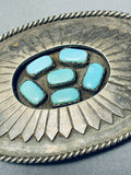 Sensational Vintage Native American Navajo Blue Gem Turquoise Sterling Silver Buckle-Nativo Arts